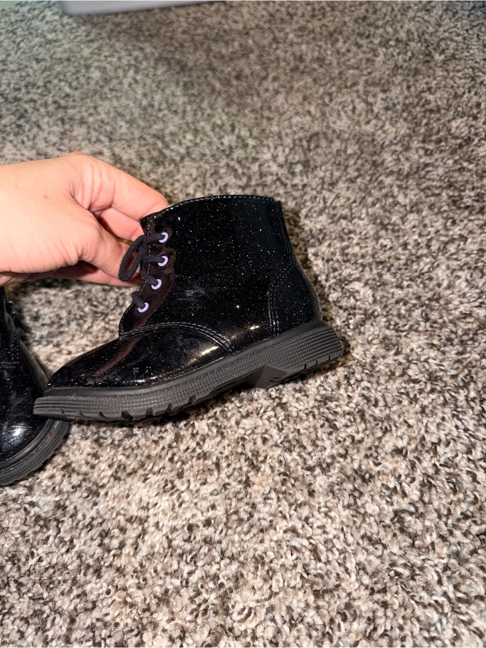 Kids Black Glitter Lace-Up Ankle Boots